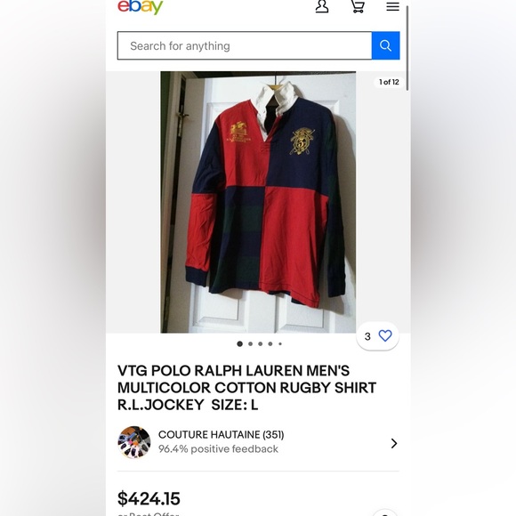 SOLD VTG Polo Ralph Lauren Big Crest Jockey RL Colorblock Rugby Long Sleeve XL - Picture 2 of 12